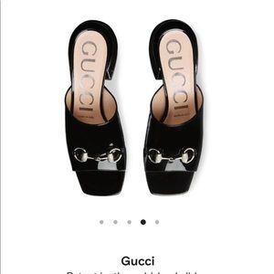 Gucci patent leather mid-heel slides